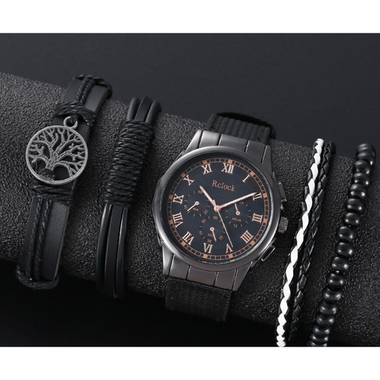 Комплект от часовник и гривни "Classy Black"