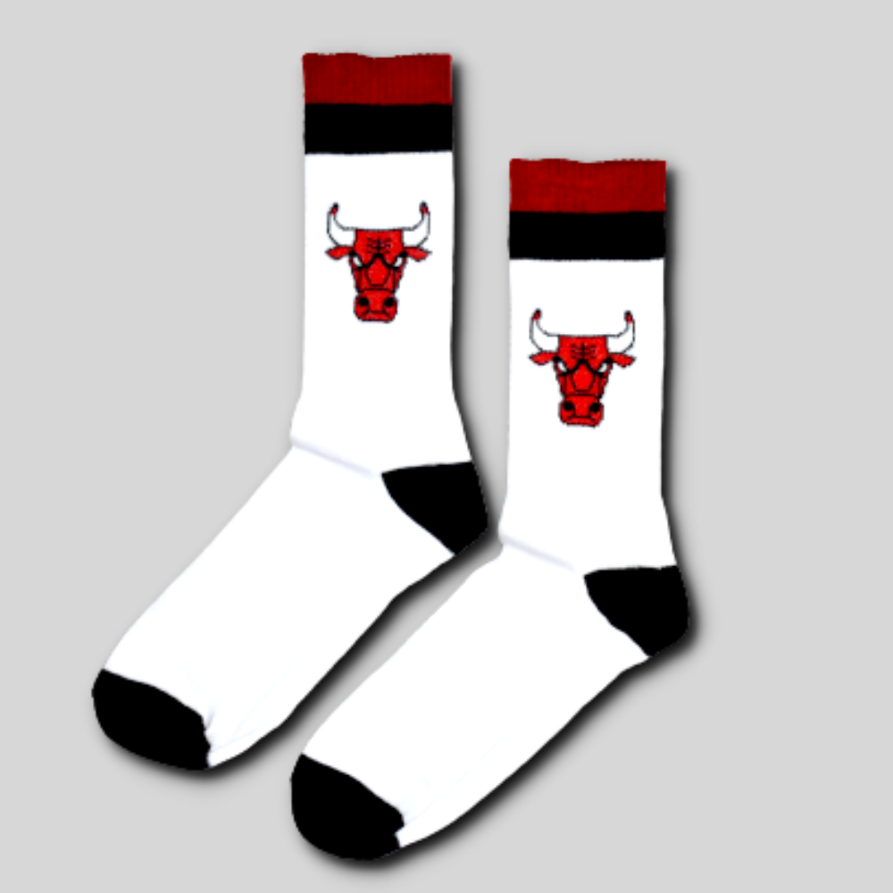 Chicago Bulls Баскетболни Чорапи Отбор НБА Червените Бикове Картинка Надпис Модерни Шарени Чорапи